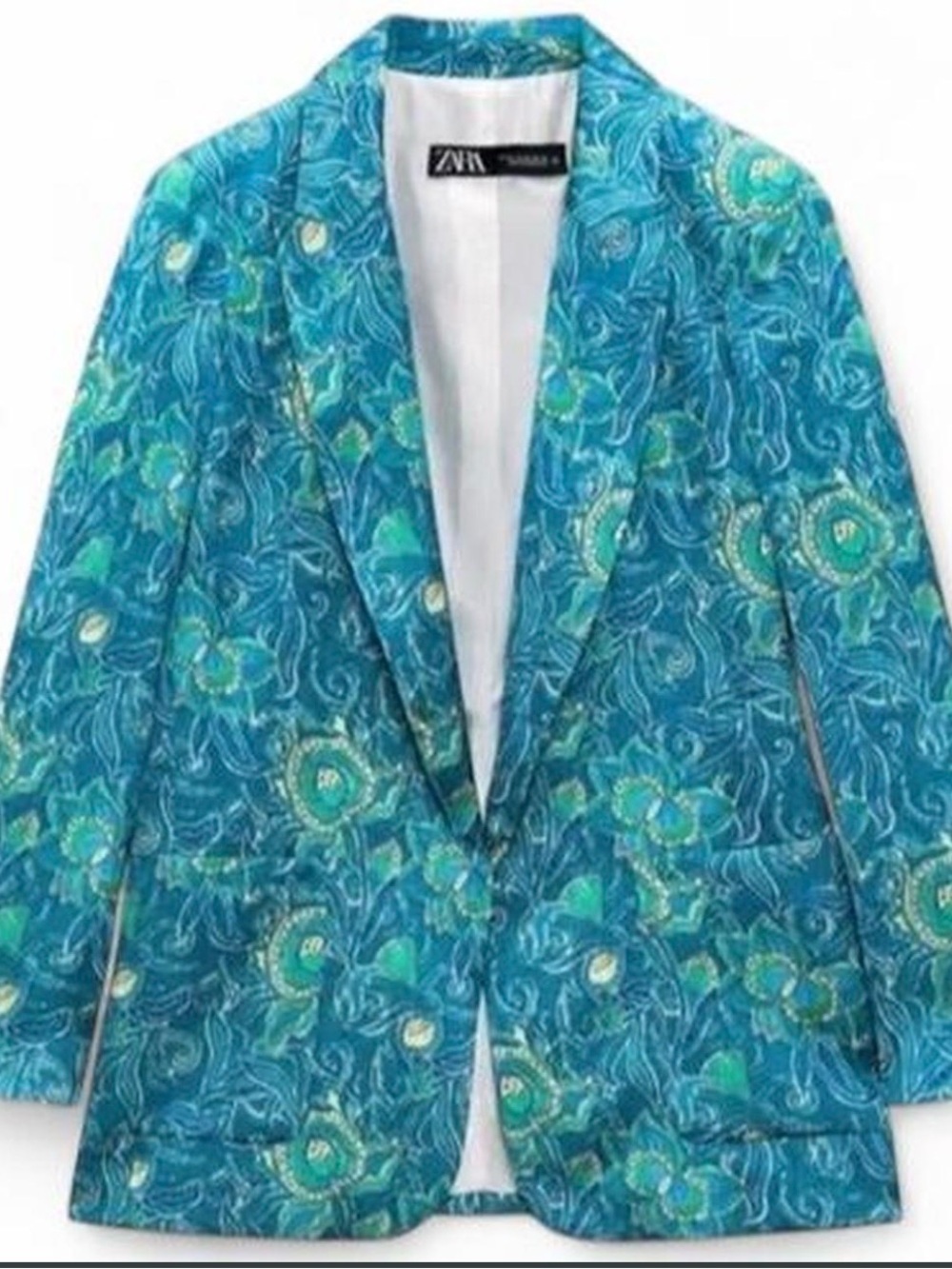 Zara Turquoise Floral-Print Blazer Jacket size S